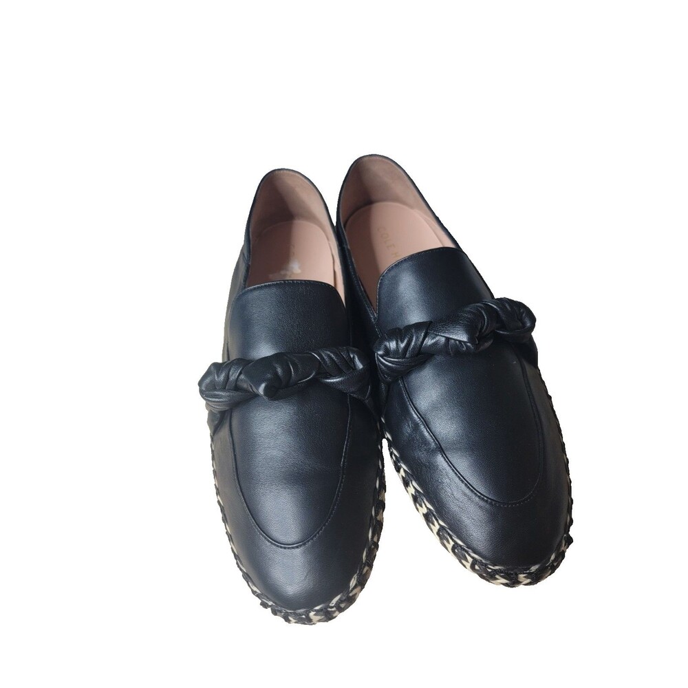 Cole Haan Cloudfeel Knotted Leather Espadrille Slip on Flats Shoe 8 B Black
